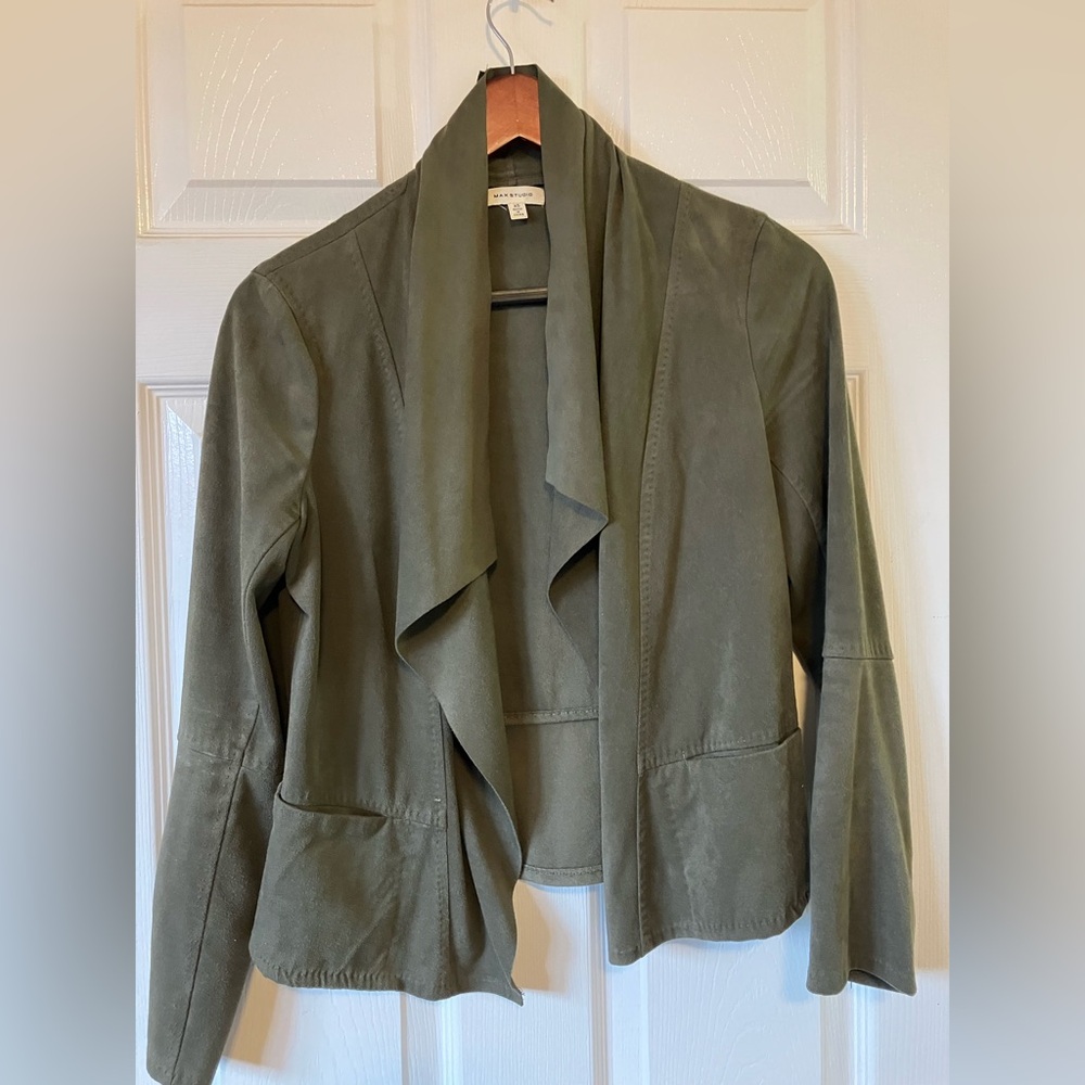 Max studio Olive Green Women's faux suede draped blazer